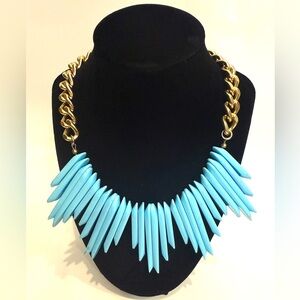 Turquoise lacquer and Gold chain statement Necklace